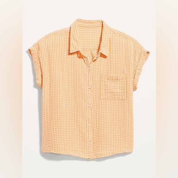 Old Navy Tops - Old Navy Short-Sleeve Oversized Cropped Crinkled Gingham Shirt